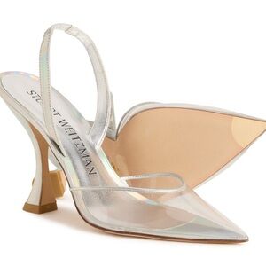 Stuart Weitzman Silver Women's Slingback Heels Made in Spain strt xcrv